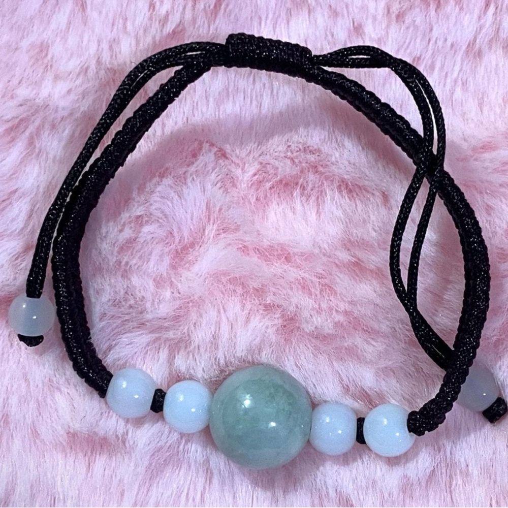 Black and Green Jade Beaded String adjustable Bracelet
